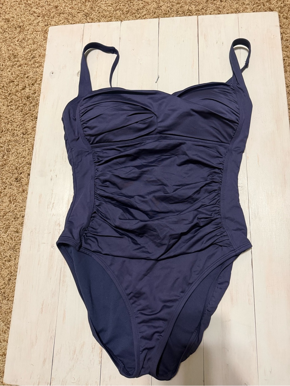 Navy One-Piece Swim Suit with Ruched Front